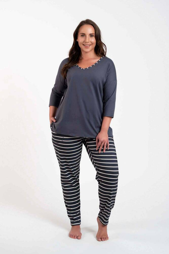 Betty Női pizsama 3/4 ujjú, hosszú nadrágos olasz divat - grafit/grafit nyomtatás