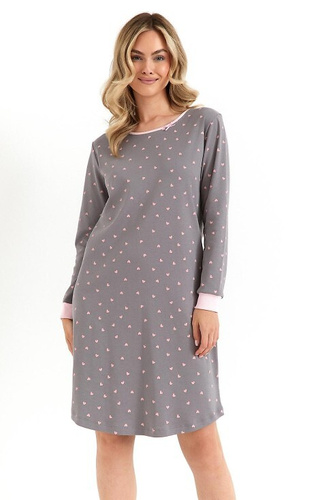 493 Női hálóing Cana grafit - interlock pamut, szív, hosszú ujjú, hosszú ujjú