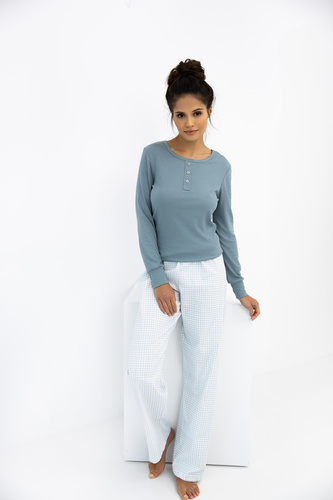 Janelle Sensis - Női pizsama hosszú ujjú, kockás nadrággal