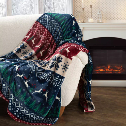 Eurofirany karácsonyi takaró tengerészkék piros skandináv mintával - puha mikroszálas ágytakaró, 240 g/m²