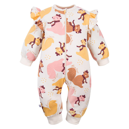 Fluffy Tails Eevi baba pizsama - ekrü, nyomtatott, lábak nélkül, cipzárral, cipzárral