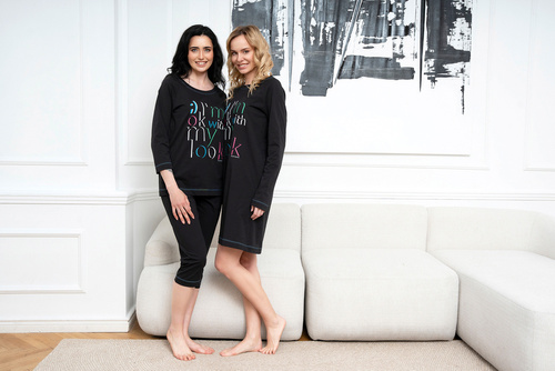 Olza Női pizsama 3/4 ujjú, 3/4 nadrágos olasz divat - fekete