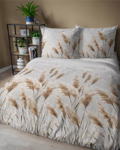 5329 B Pościel satynowa Trawy pampasowe Detexpol szary