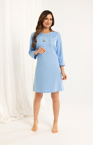 166 Női kék pamut ing - 3/4 ujjú, nyomtatott, térdig érő, 3/4 ujjú, pamut póló