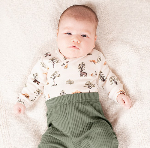 218094 Yogi Bear baba bodysuit Nicol - pamut, hosszú ujjú, erdei mintás, hosszú ujjú, erdei minta