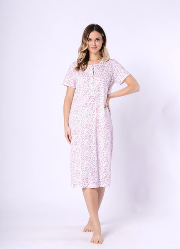 Oriana női ing 1723/1760 Leveza korallszínű pamut, rövid ujjú, gombok, midi, midi