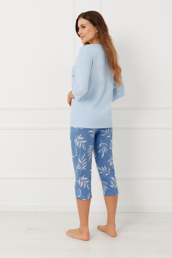 Női pizsama Erula Italian Fashion pamut trikó 3/4 plusz méret-kék