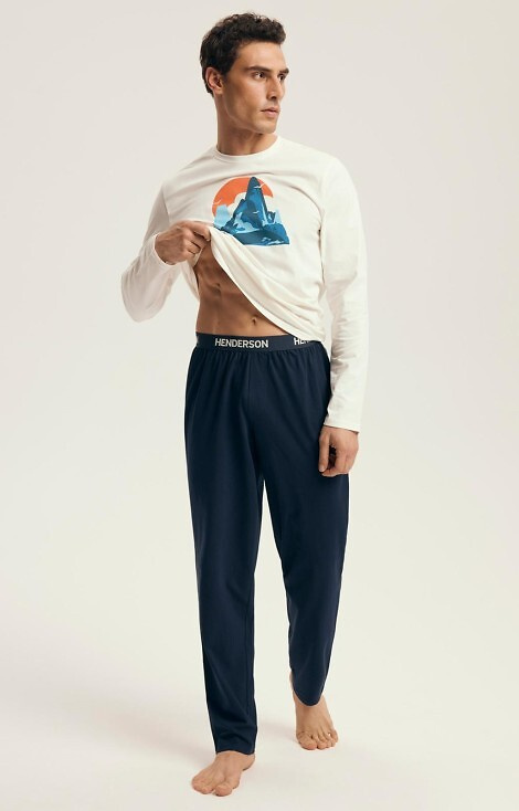 43475 Loji Férfi Henderson Core fehér pizsama - pamut hegyvidéki mintás szett