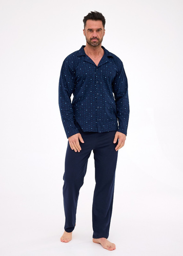 114/80 Cornette férfi pizsama | Nyitott elejű, 100% pamut, gallér és zsebek