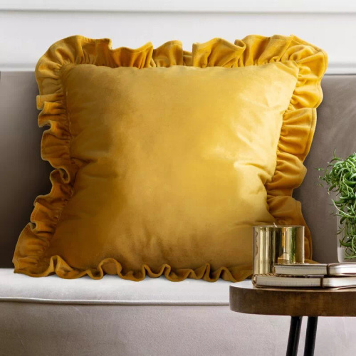 Brenda 45x45 zsályazöld bársony párnahuzat fodorral mustard