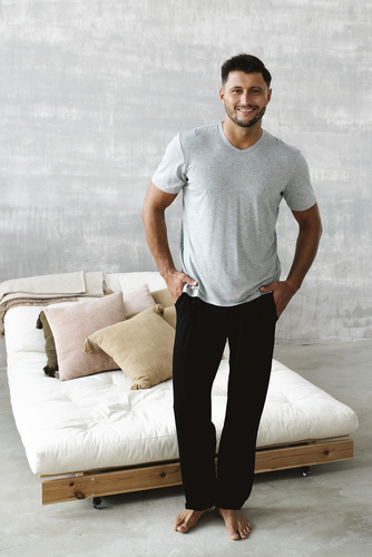 Dallas Férfi rövid ujjú pizsama, hosszú nadrág Italian Fashion- melange/fekete