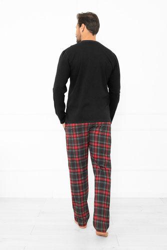 Rusoli férfi pizsama Italian Fashion sötét melange - kockás pamut, hosszú, kényelmes, hosszú, kényelmes