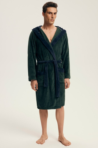 Henderson férfi fürdőköpeny 43377 Natch zöld- kapucni, meleg kötés, kényelem és elegancia