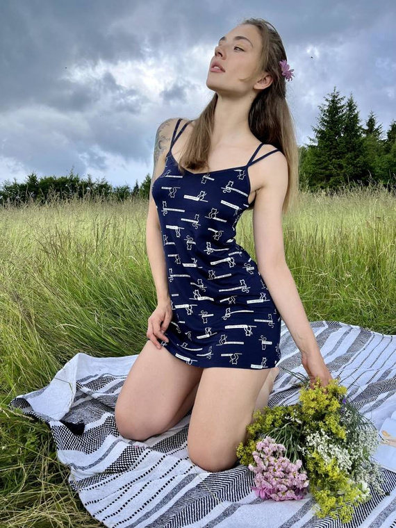 659 Cat Love Forex pántnélküli hálóing - sötétkék