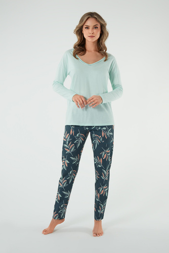 Julietta Női pizsama hosszú ujjú, hosszú nadrág olasz divat - pisztácia/print