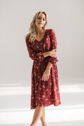 Lovely Dress Midi kismama és szoptatós ruha a Milk&Love-tól - bordó virágos, hosszú ujjú, hosszú ujjú