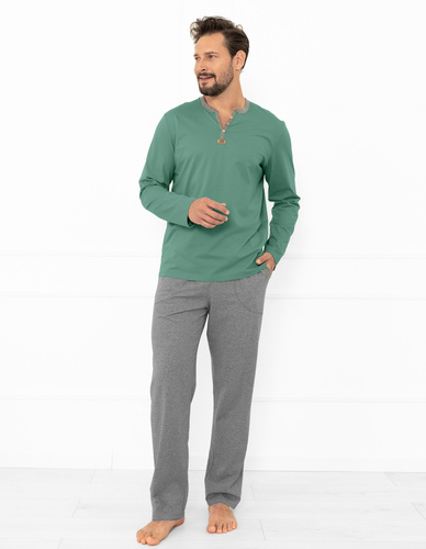 Julius Italian Fashion férfi pizsama zsálya - pamut, gombos ing, pamut póló