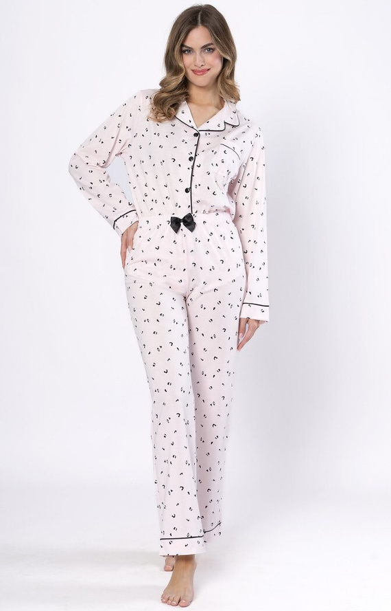 Női pizsama Laveza Alka 1618 világos rózsaszín- pamut, hosszú ujjú, gombos, hosszú ujjú, gombos