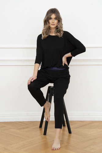 Stílus Női 3/4 ujjú szett, hossza.olasz divatnadrág fekete