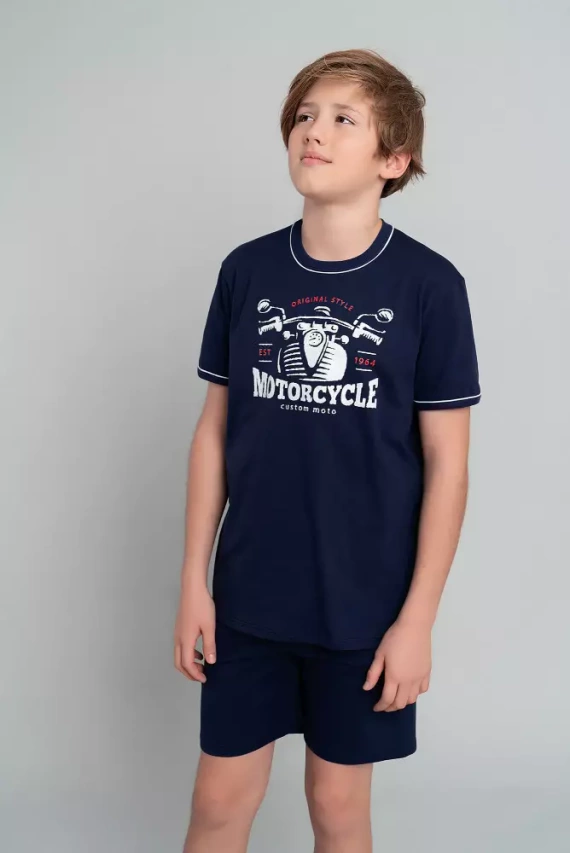 Gibson fiú rövid ujjú pizsama, nadrág Italian Fashion - tengerészkék