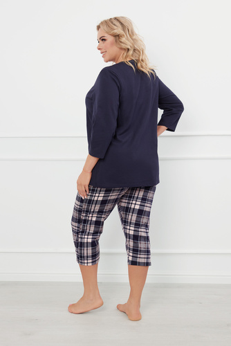 Dona Női pizsama 3/4 ujjú, 3/4 nadrág olasz divat - tengerészkék/print