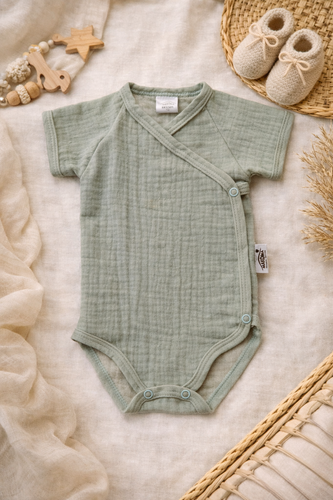 Muszlin bodysuit Just Muslin 03235KMI Makoma menta - rövid ujjú, borítékolható, 100% pamut