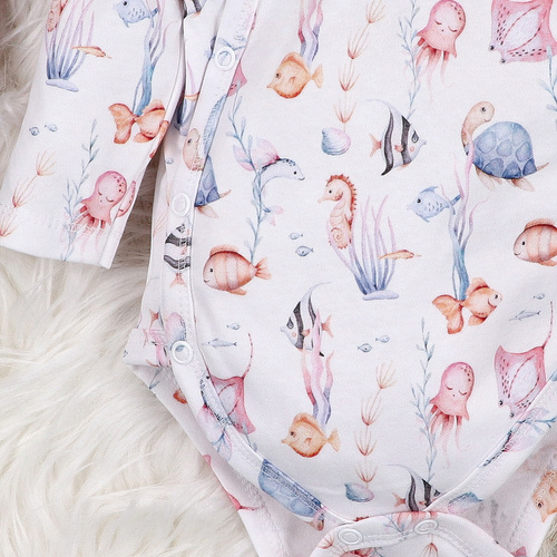 ABN-5471 Underwater World Nini hosszú ujjú boríték body - organikus pamut, csecsemőknek