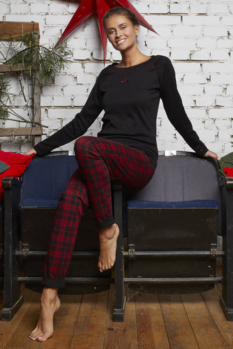 Ordesa Női pizsama hosszú ujjú, hosszú nadrág olasz divat - fekete/print