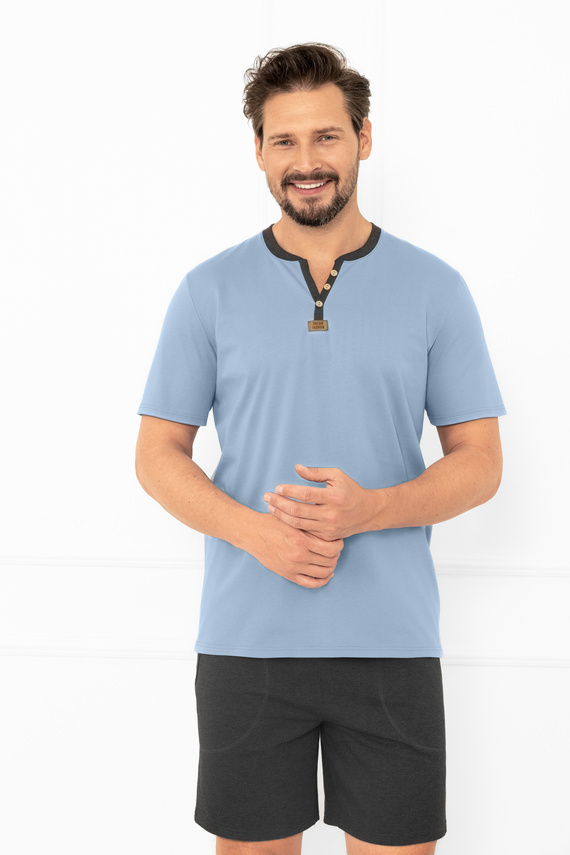 Julius Italian Fashion férfi pizsama acél - rövid, pamut, elegáns, elegáns