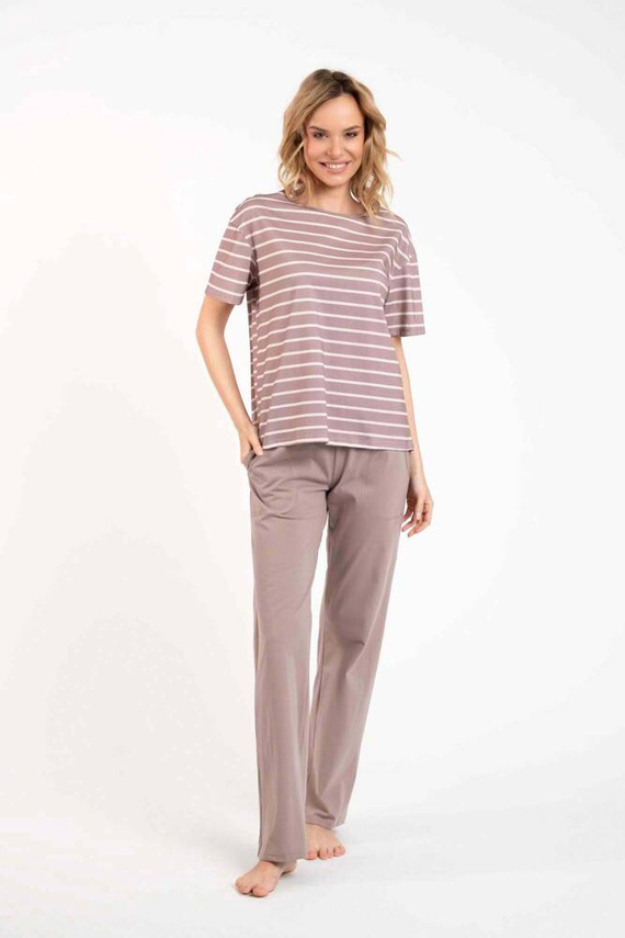 Betty Női rövid ujjú pizsama, hosszú nadrág Olasz divat - cappuccino/print cappuccino