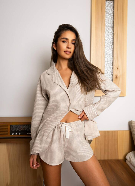 Allison női flanel pizsama Sensis - bézs