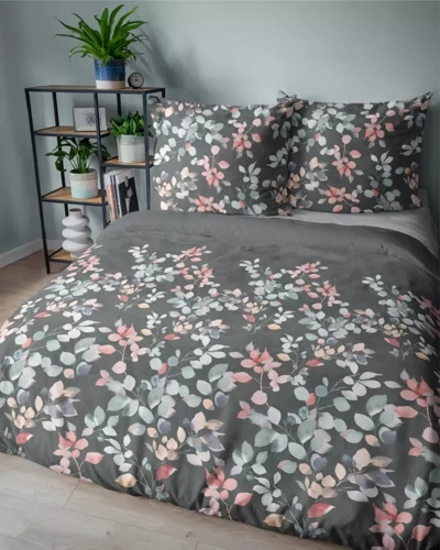 5084 A Home Satin Pościel satynowa gałązki Detexpol grafitowy