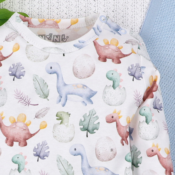 ABN-5564 Dino Explorer body Nini organikus pamutból, hosszú ujjú, nyomtatott mintával