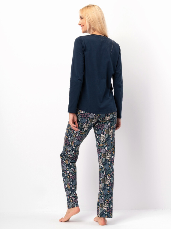 Női pizsama Key LNS 570 marine dark - pamut, hosszú ujjú, elegáns, elegáns