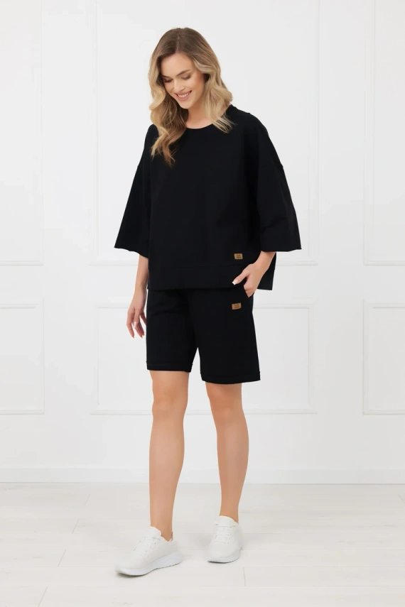 Női pamut rövidnadrág Kaori Italian Fashion zsebekkel-fekete