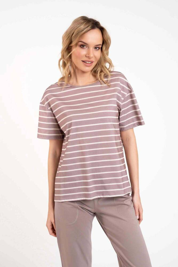 Betty Női rövid ujjú pizsama, hosszú nadrág Olasz divat - cappuccino/print cappuccino