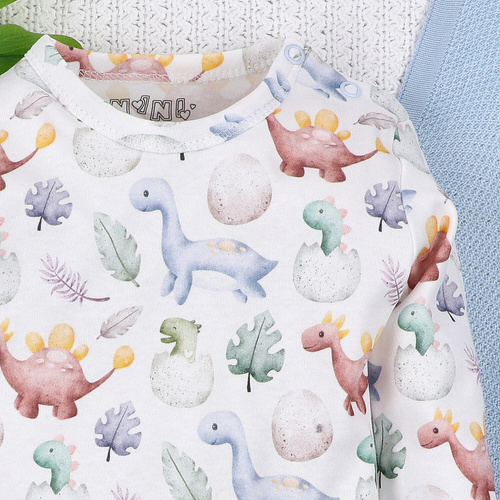 ABN-5564 Dino Explorer body Nini organikus pamutból, hosszú ujjú, nyomtatott mintával