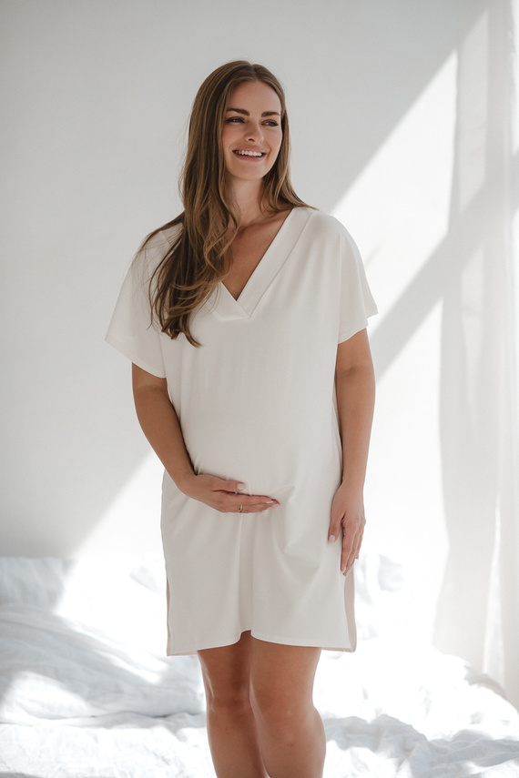 Moon Terhességi és szoptatási hálóing Milk&Love - krémszínű viszkóz, túlméretezett | lengyel minőség