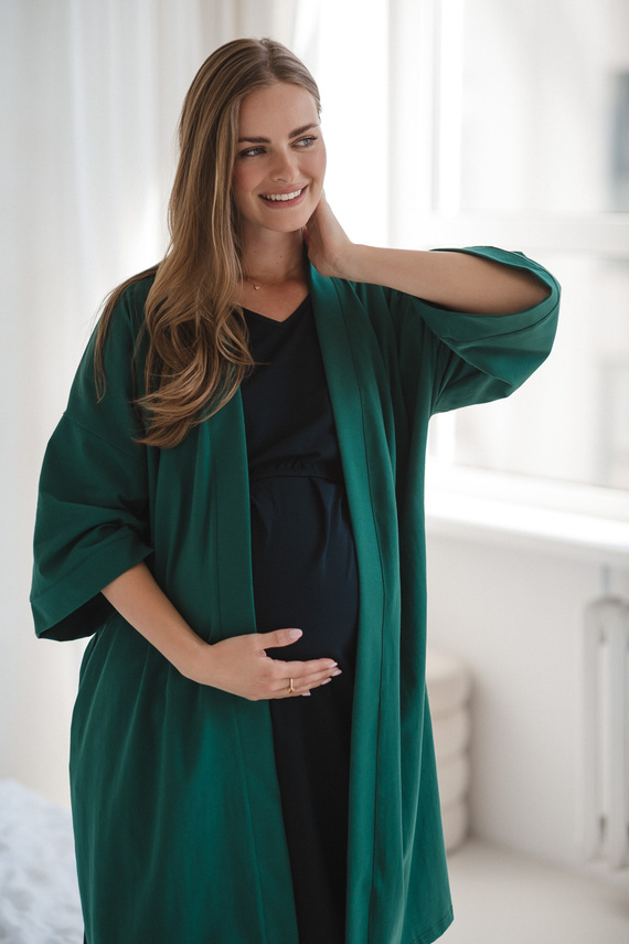 Milk&Love kismama köpeny üvegzöld - pamut elasztánnal, kényelmes, 7/8-as ujjú, pamut, elasztánnal