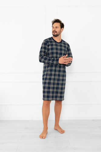 Férfi hálóing Andreas - pamut, hosszú ujjú, kockás Olasz divat