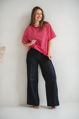 Mamahood Terhesség és szoptatás Milk&Love piros-rózsaszín csíkos póló - kényelmes és elegáns