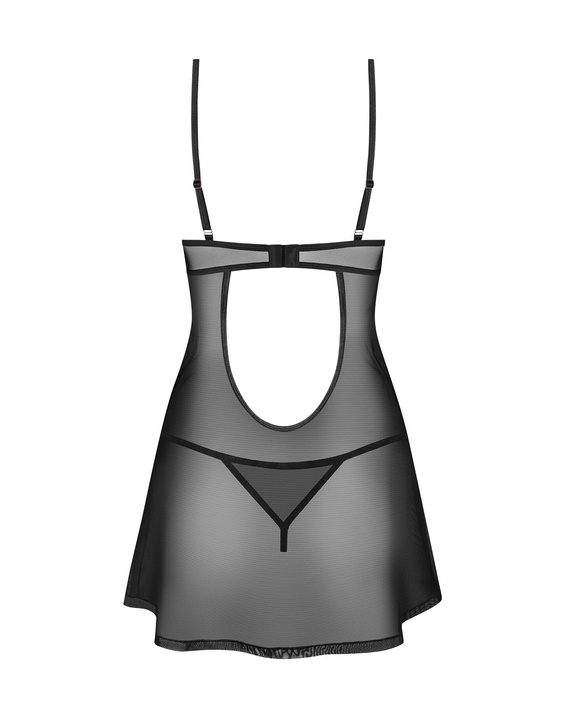 Euridia Chemise Obsessive fekete - elegáns hálóing merevítővel és tangával Chemise Női alsógatya Obsessive - fekete