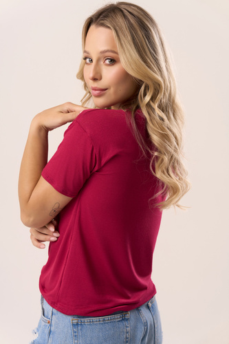 Serina blúz Babell bordó - viszkóz, rövid ujjú, V kivágás | stílusos és kényelmes