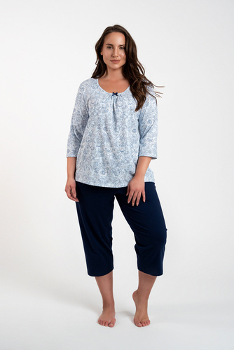 Antonia Női pizsama 3/4 ujjú, 3/4 nadrág Olasz divat - kék/zöld mintás