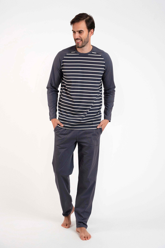Lars Férfi hosszú ujjú pizsama, hosszú nadrág Olasz divat - grafit/grafit nyomtatás