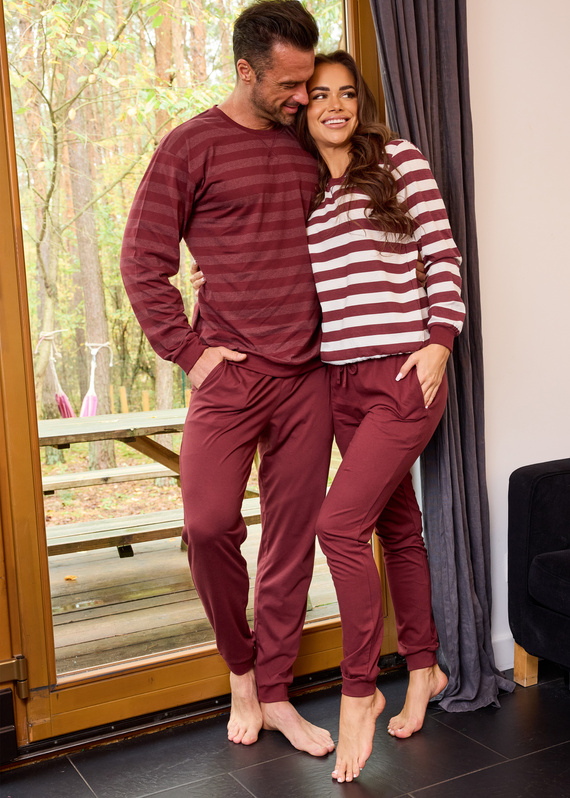 635/468 Cornette Molly 3 női pizsama | Pamut, ekrü-barna csíkos, zsebes nadrág | Pamut, ekrü-barna csíkos, zsebes nadrágok