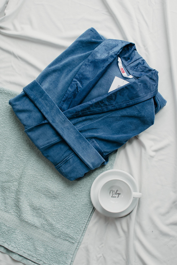 866 Noble Férfi De Lafense velúr fürdőköpeny - rövid, elegáns, pamut - denim