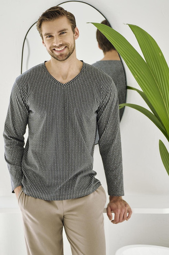 Férfi pizsama Luca 3481 - pamut, grafit, hosszú ujjú, hosszú ujjú