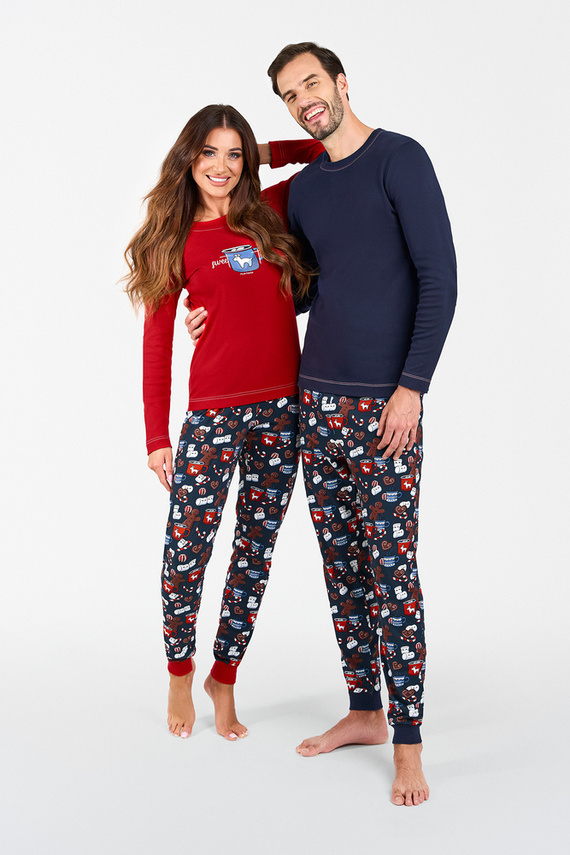 Makala Női hosszú ujjú pizsama és hosszú nadrág Italian Fashion - piros/print