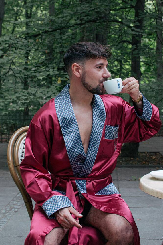 940 Forex férfi szatén fürdőköpeny - gesztenyebarna színben